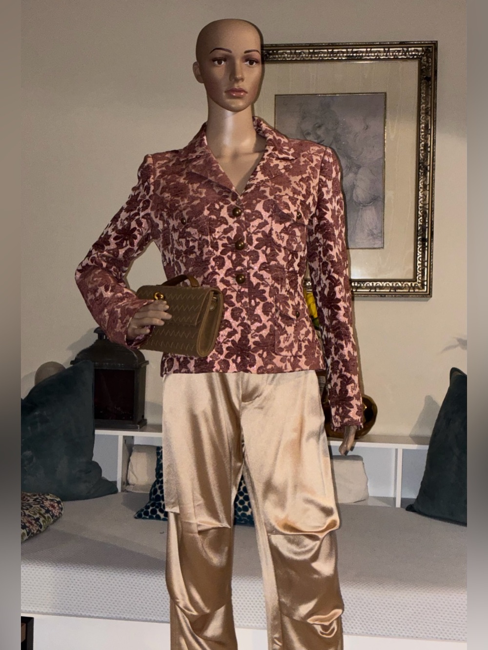 Vertigo Paris Vintage Floral Jacquard Blazer Made in France Size M